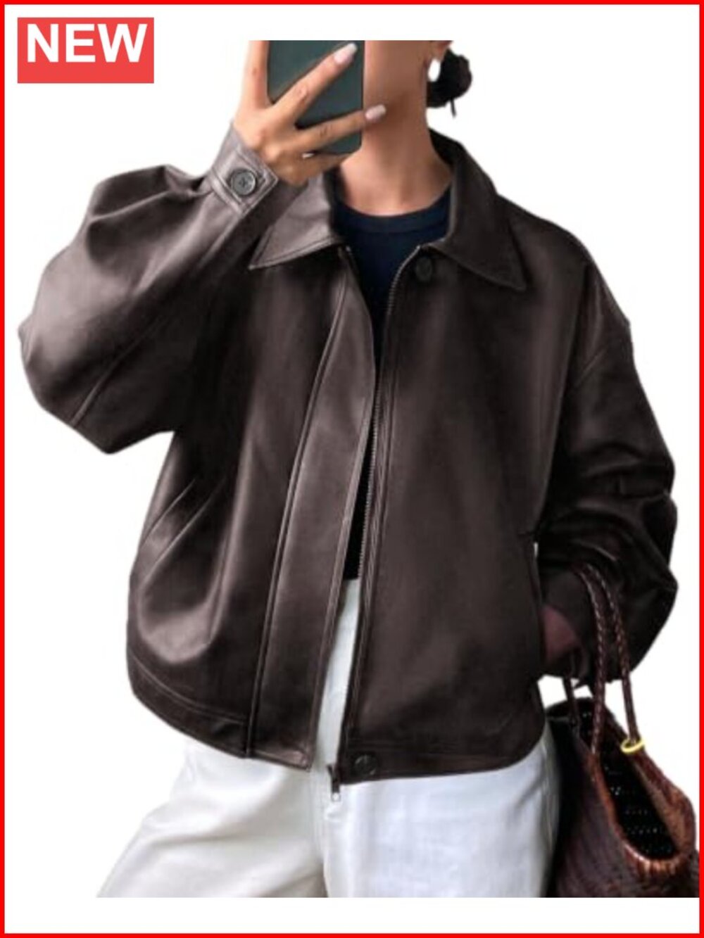 Women's Faux Leather Oversized Motorcycle Jacket